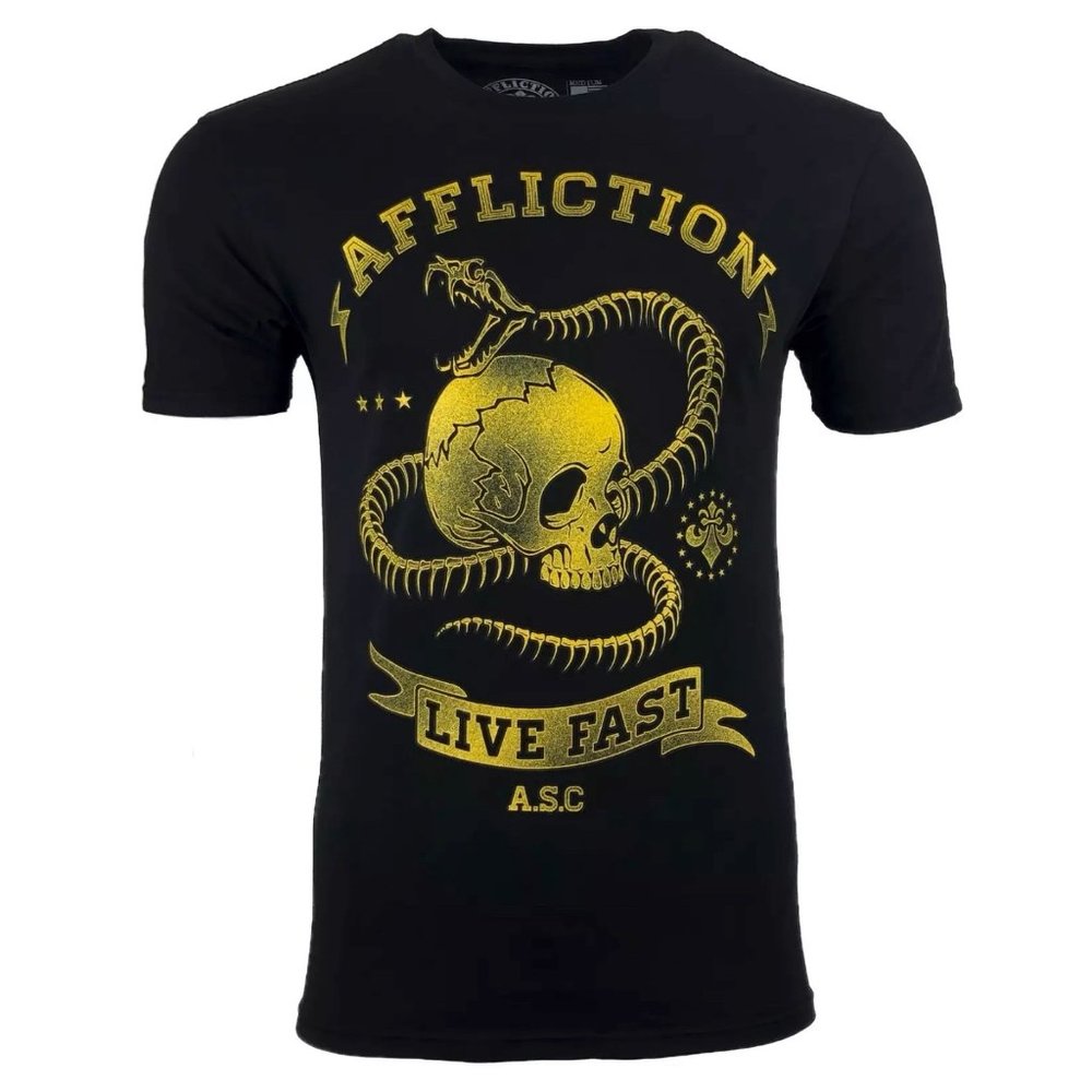 AFFLICTION SNAKE EYES Men's T-shirt BLACK Biker MM